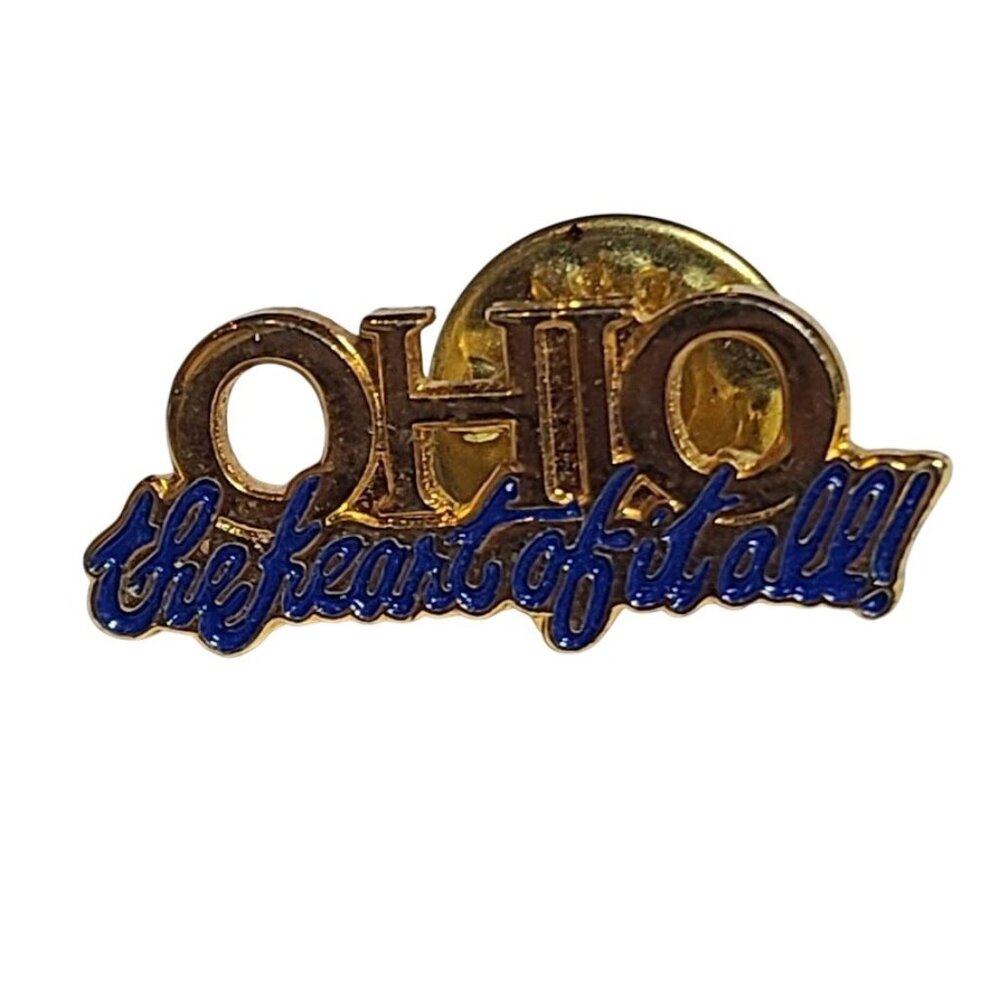 Ohio The Heart of It All Vintage Enamel Lapel Pin State Souvenir Gold Tone
